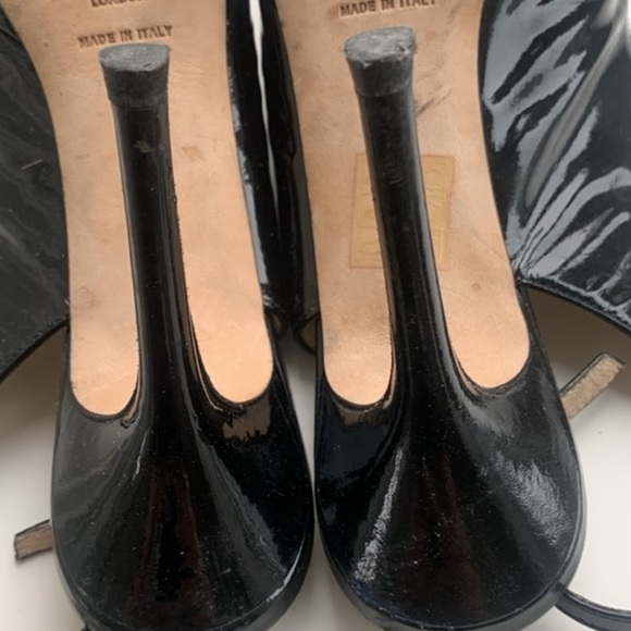 Jimmy Choo Nova Black Patent Peep Toe Platform Slingback 100mm Pumps 38 1/2 - Picture 10 of 16